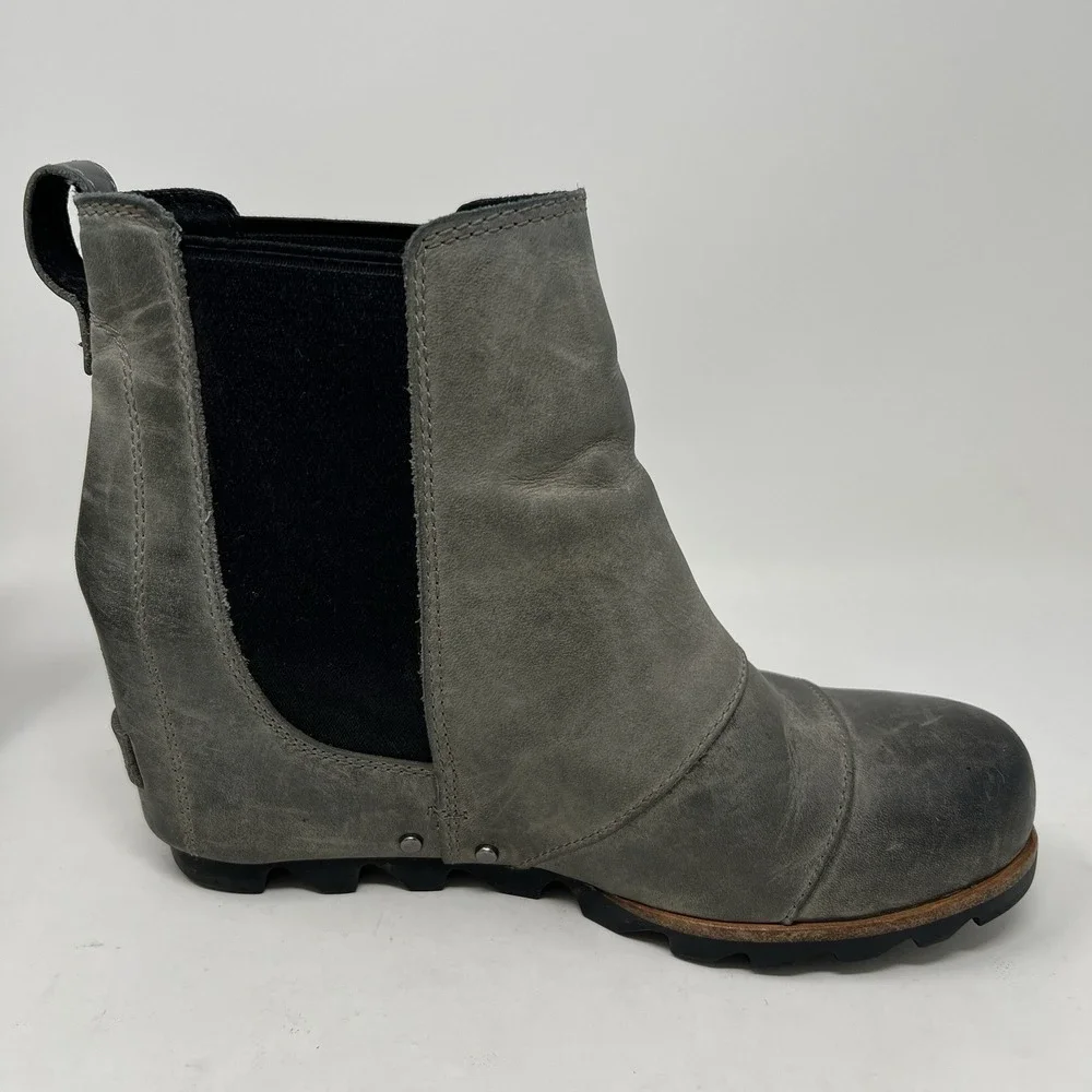 Sorel Boots Women's 6.5 Lea‎ Wedge Waterproof Leather Gray Chelsea Ankle Booties